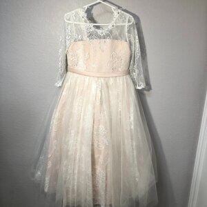 Girls Ivory and Blush Lace Tulle Formal Dress